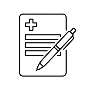 Black medical prescription form icon with a pen outline design