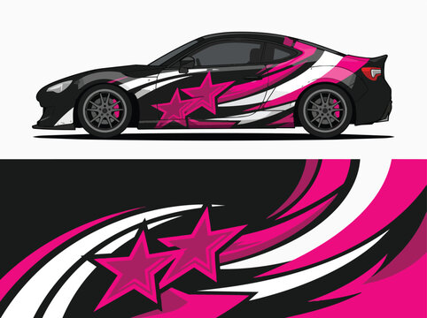 Car Wrap Design with Aggressive Racing with Pink Starburst Decal in Black and Pink