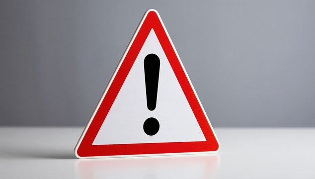 Red and white triangular warning sign with a black exclamation mark symbol for caution and danger