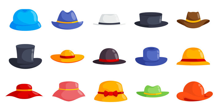 Hats vector set with fedora panama bowler cowboy and straw hats