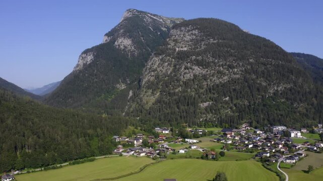 Drone flight over Lofer, Saalachtal, Pinzgau, Land Salzburg, Austria
