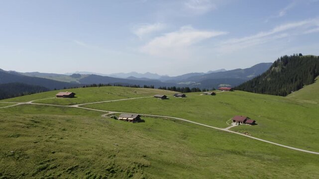 Drone flight over the Loferer Alm, Lofer, Pinzgau, Land Salzburg, Austria