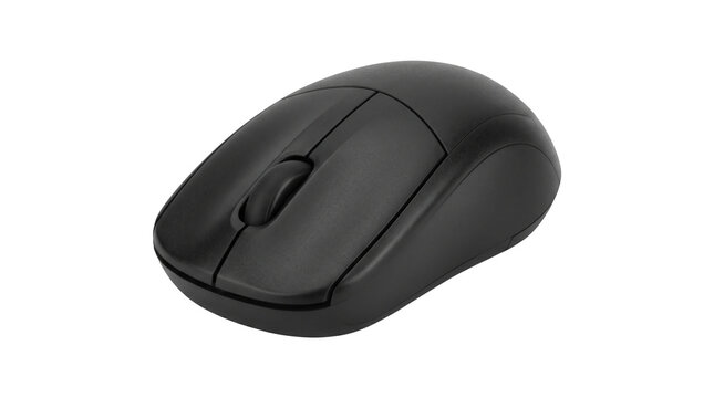 Black Wireless Computer Mouse with Scroll Wheel on White Background transparent background