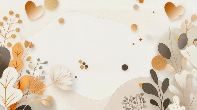 Floral Romance Border: Delicate floral elements and heart shapes adorn a soft, neutral background, creating a romantic and elegant border perfect for invitations or decorative designs.