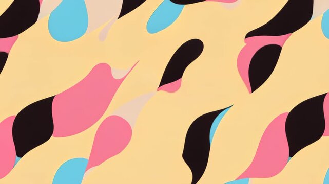 Abstract Splash Pattern: A vibrant and dynamic abstract pattern featuring fluid shapes in shades of pink, blue, and black against a soft yellow background, creating a visually striking design.