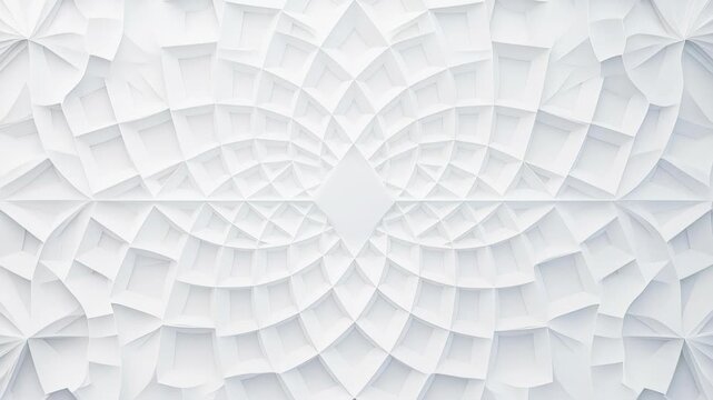 Geometric white background pattern: A clean, crisp, and symmetrical white geometric pattern creates a visually appealing backdrop. The intricate design forms a radial, almost floral.