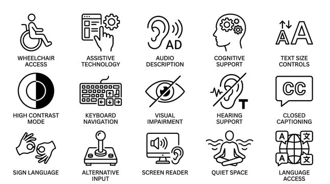 Modern accessibility icons set for inclusive design and digital