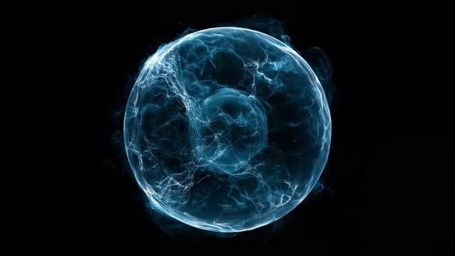 Cyan Energy Shell Sphere Glowing 4K