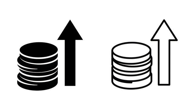 Stacked coins with upward arrow icons
