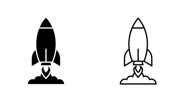 Black and white rocket launch illustration