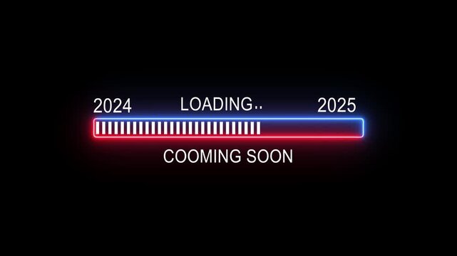 2024 to 2025 new year loading progress bar animation with glowing neon and dark background
