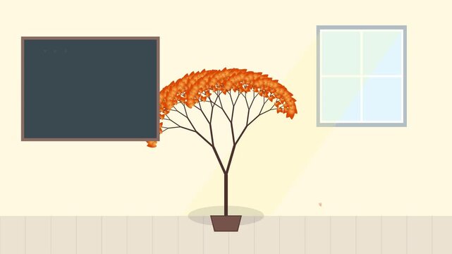 Empty classroom with blackboard, window, and spotlight on floor - minimalistic illustration