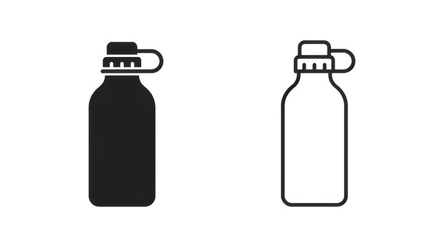 Black and white water bottle icons with caps