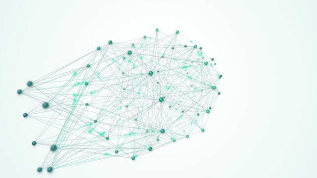 Abstract network structure with interconnected nodes and lines evolving over time in three distinct frames