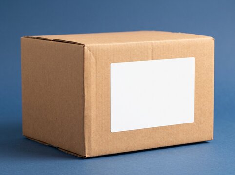 Brown Cardboard Shipping Box with Blank White Label