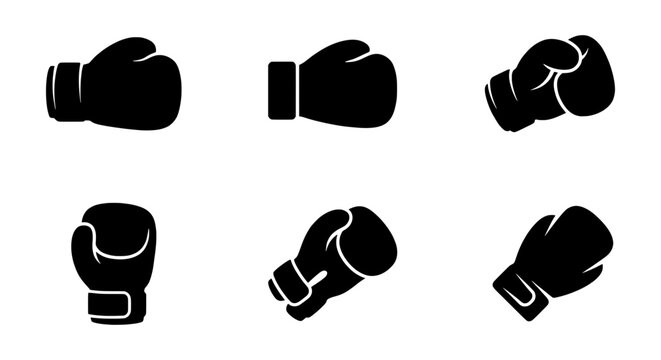 Boxing glove silhouettes set with different angles for sports and combat design