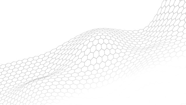 Abstract dark gray hexagon grid wave background with copy space