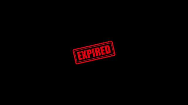 Red expired stamp centered on a deep black background with a grunge texture