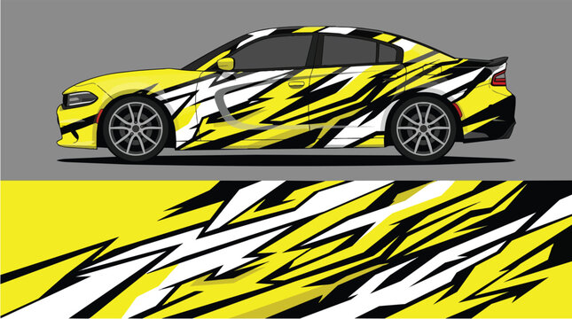 Car Wrap Design with Dynamic Zebra Stripes in Yellow and Black Decal