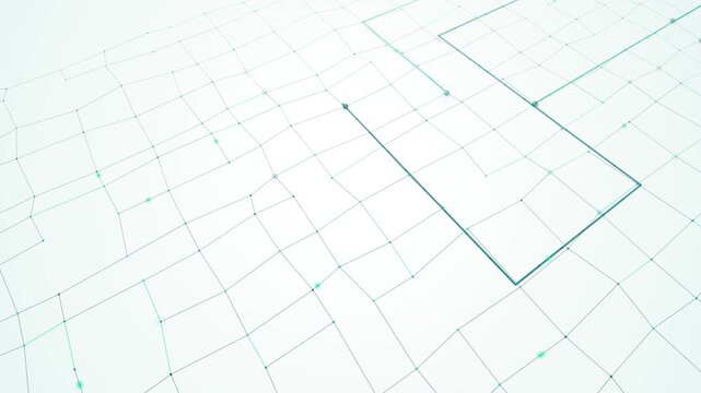 Abstract digital network grid with nodes and connections evolving over time in a clean futuristic design