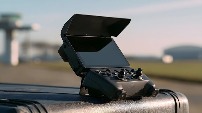 Drone Controller Resting Mounted With A Sun Hood For Outdoor Visibility