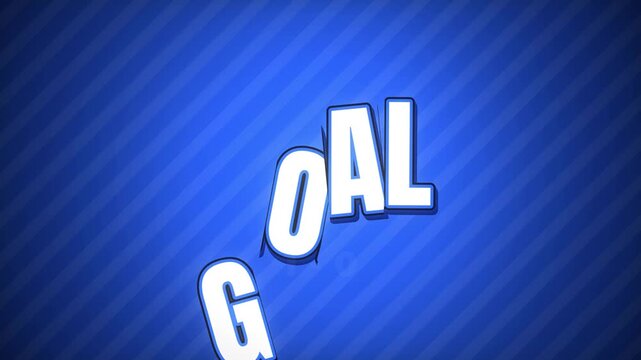 Sports broadcast graphic showing the word GOAL and score 1-0 on a blue striped background
