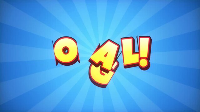 Animated text GOAL appears and fades on a blue sunburst background video clip