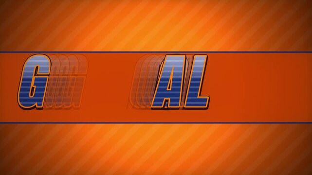 Dynamic animated text GOAL with motion blur effect on orange striped background
