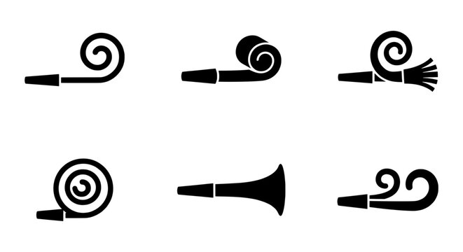 Party blower silhouettes set with noisemakers and horns for celebration and fun design
