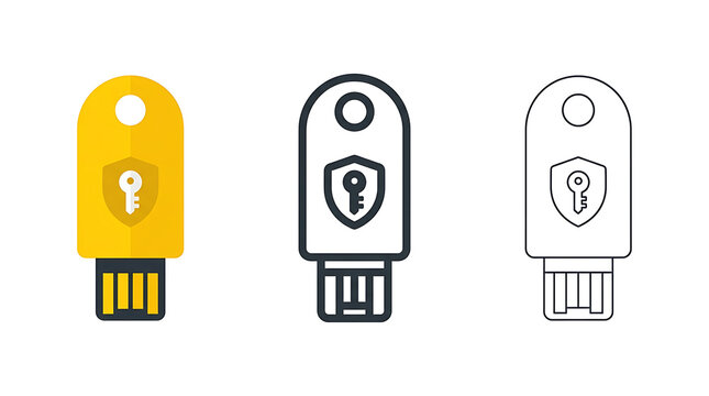 Set of three usb flash drive icons with security shield symbol for