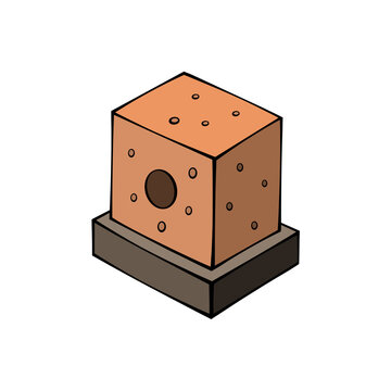 Natural Salt Lick Block with Mineral Holes on Stone Base, Isometric Brown Vector Illustration for Wildlife and Livestock Nutrition