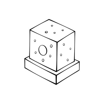 Isometric line art vector illustration of a natural salt lick block placed on a sturdy wooden base pedestal