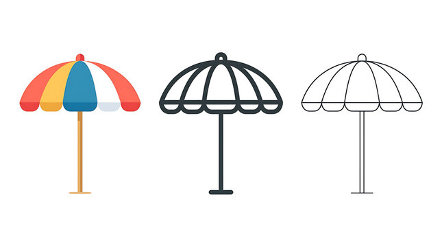 Colorful beach umbrella icons set isolated on transparent background