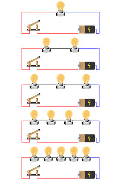 Simple Series Electrical Circuit With Battery, Switch and Light Bulbs Illustrated Diagram