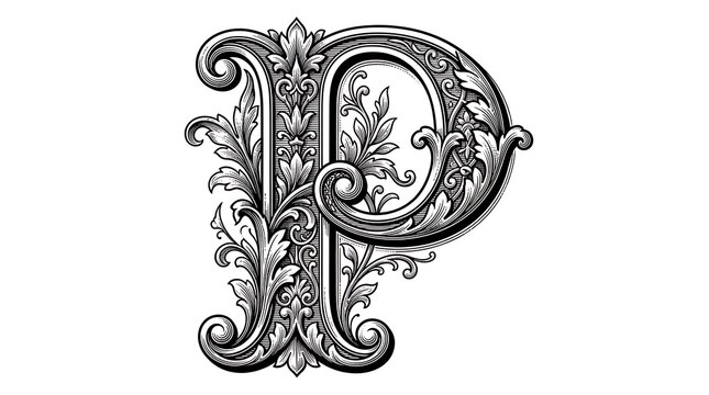 Elegant decorative letter p with floral ornaments