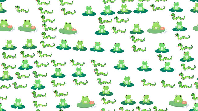 Cute cartoon frogs and snakes pattern