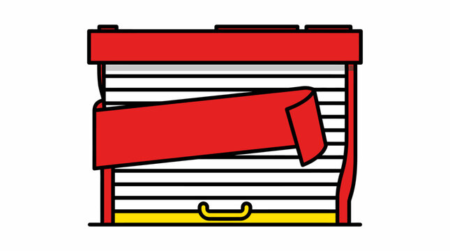Flat Illustration of Closed Storefront Shutter with Red Banner