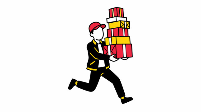 Courier Running with a Stack of Gift Boxes Illustration