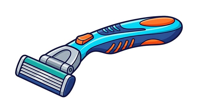 Blue razor with orange accents for grooming and shaving