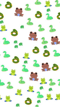 Cute cartoon frogs and snakes seamless pattern