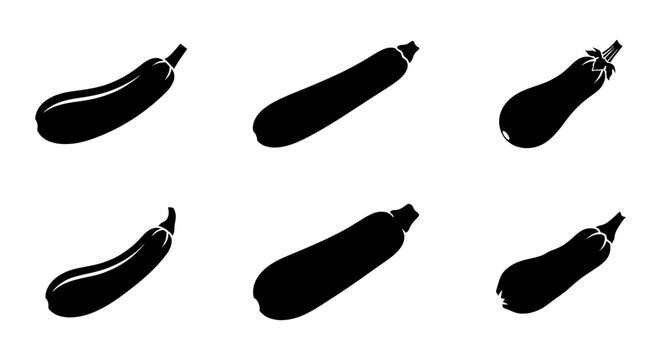Zucchini and eggplant silhouettes set with various shapes for healthy food and cooking design