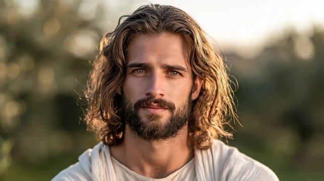 Close Up Portrait of Risen Jesus in Dawn Light Easter Faith