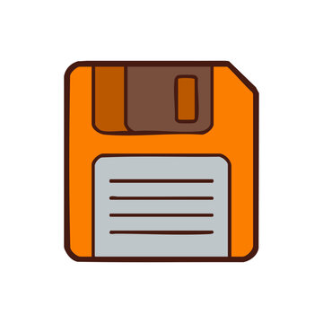 Orange vintage floppy disk data storage vector icon