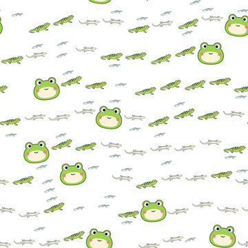 Cute cartoon frogs and lizards pattern