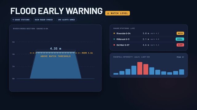 Flood Early Warning System Animation &mdash; Smooth Motion Seamless Loop Bac