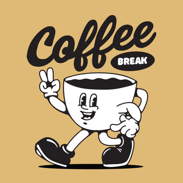 walking mascot coffee cup illustration
