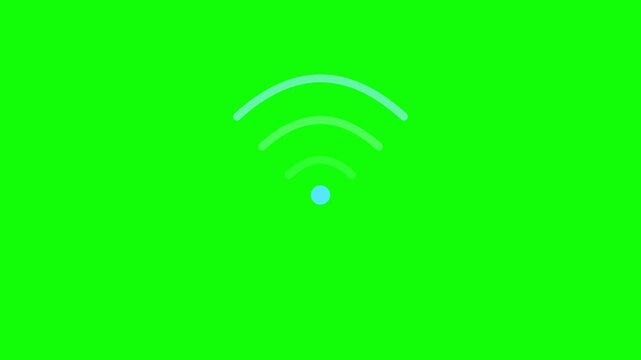 Blue wifi symbol pulsing on vibrant green screen background for modern wireless network animation clip
