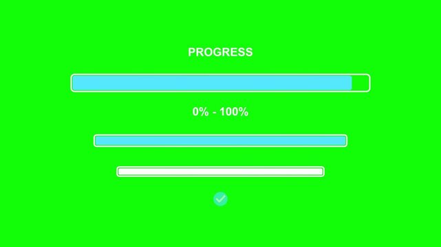 Progress bar animation video footage showing loading percentage indicators on a bright green background screen