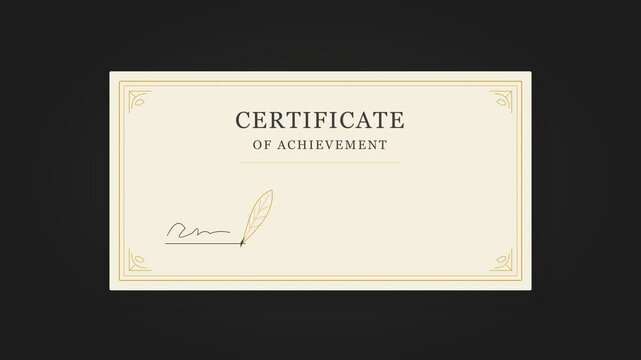 Certificate of achievement scroll unrolling with gold border, signature and red ribbon gold seal stamp