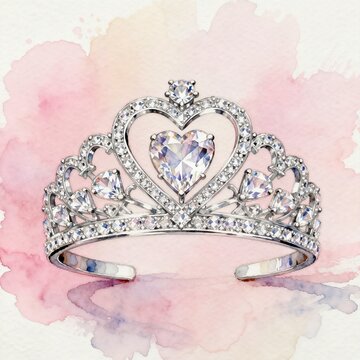 Silver Tiara Adorned With Heart Shaped Sparkling Gems
